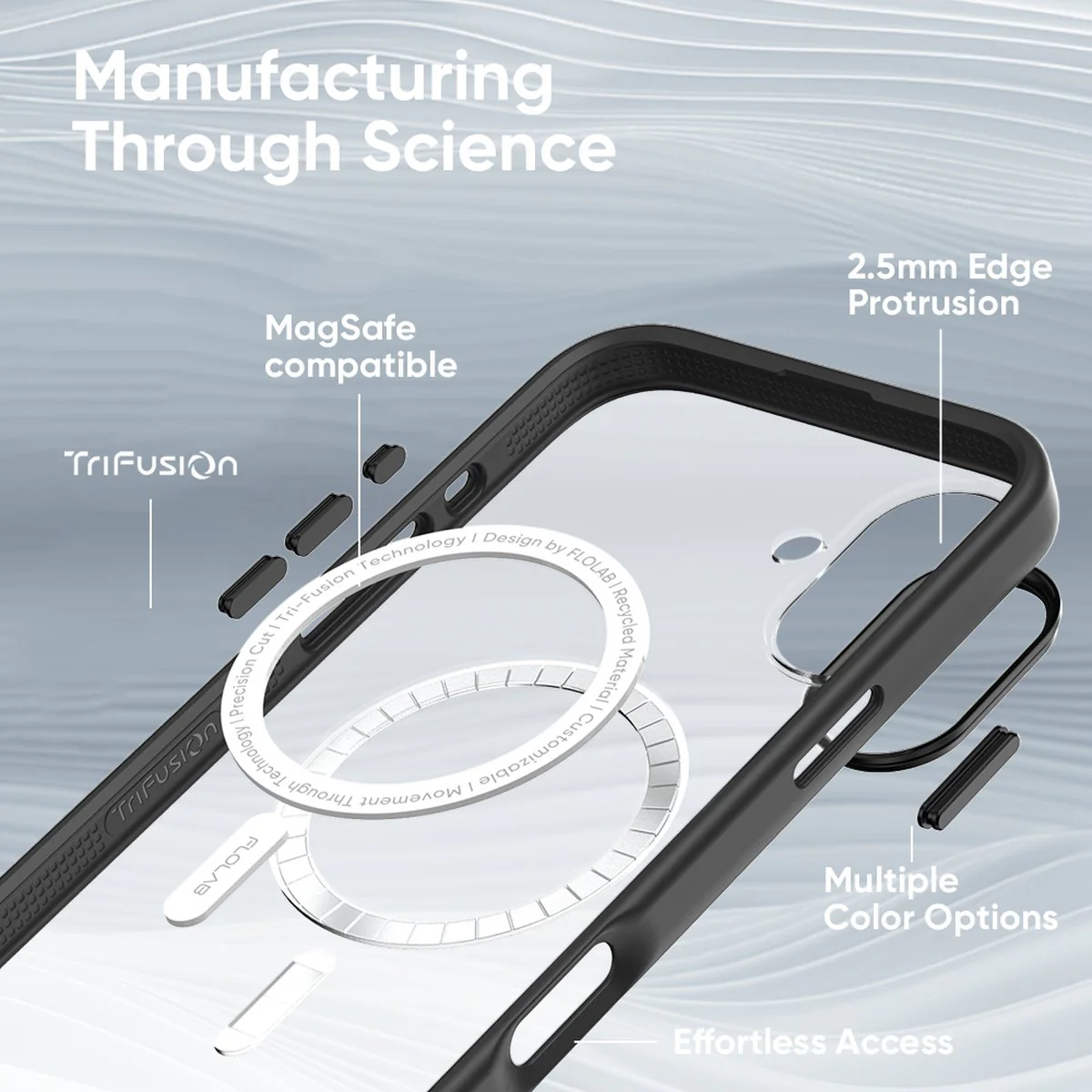 FLOLAB Surtect Tri-Fusion MagSafe Compatible Case – iPhone 16 Series (Black Frost White Ring) - Image 9