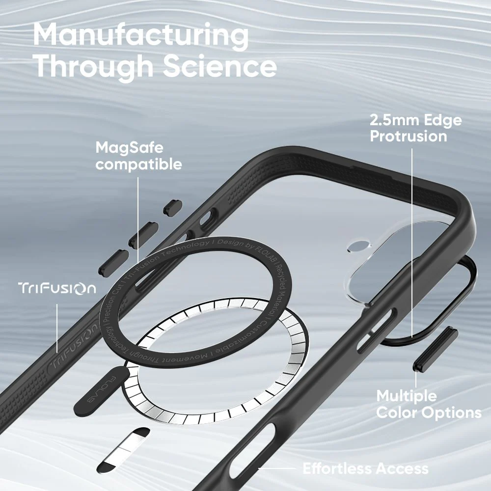 FLOLAB Surtect Tri-Fusion MagSafe Compatible Case β iPhone 16 Series (Black Clear) - Image 8